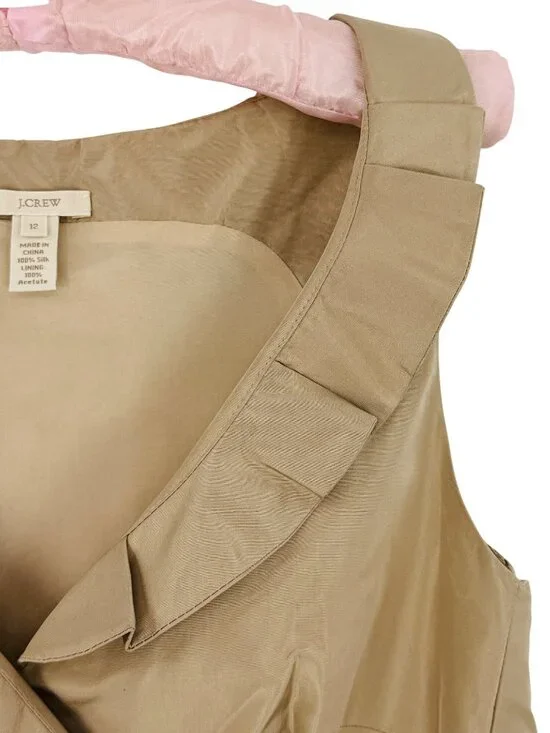 Vintage J.Crew Archival Silk Dress 12 | Champagne Beige 2010s Glamoratti Elegant - Picture 3 of 10